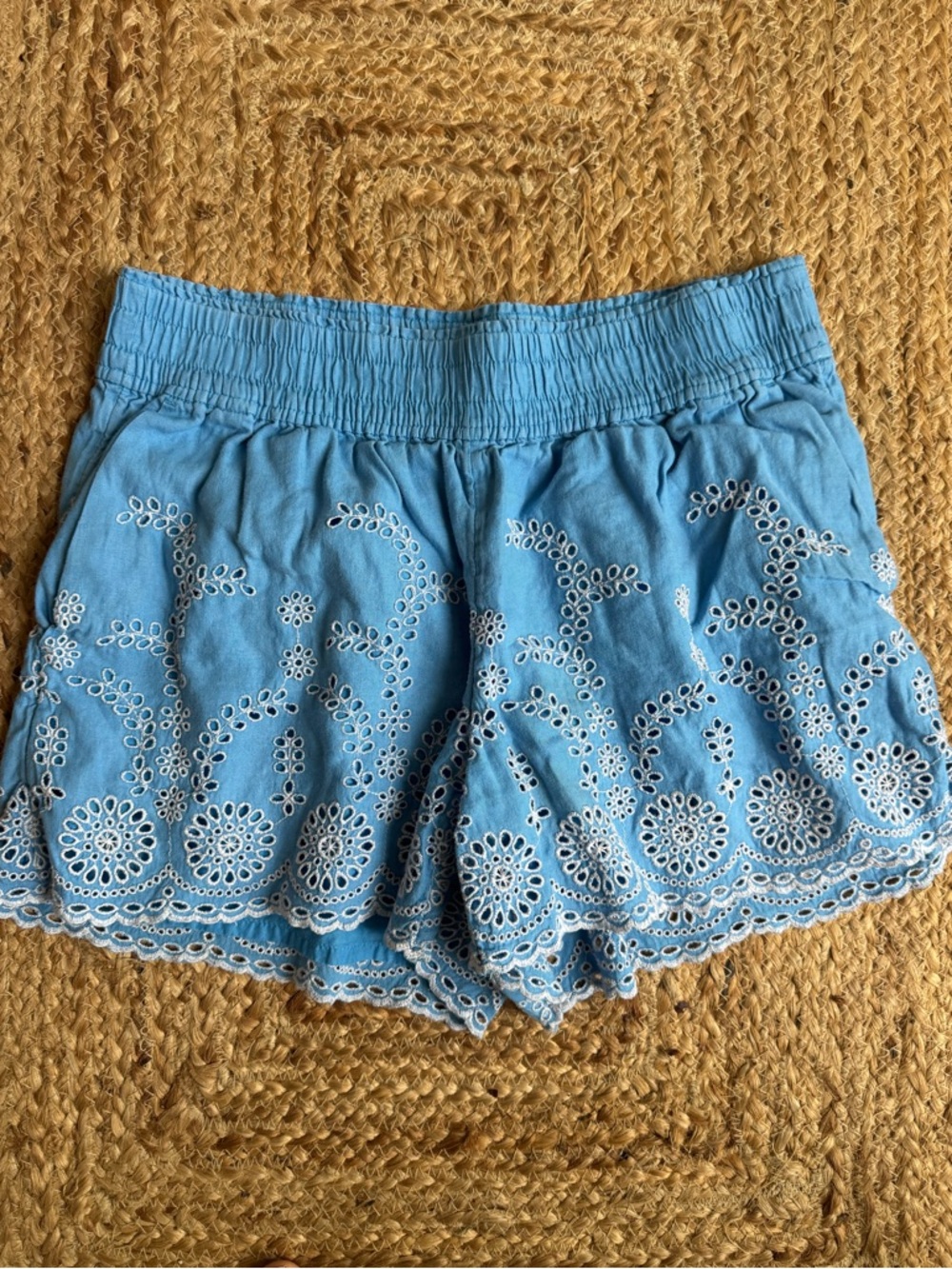 J. Crew Light Blue Embroidered Eyelet Pull On Shorts Small